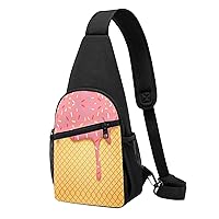 Sling Bag Crossbody for Women Fanny Pack Ice Cream and Waffle Pattern Chest Bag Daypack for Hiking Travel Waist Bag