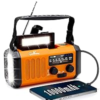 Emergency Hand Crank Weather Radio with 10000mAh Battery Backup,Type-C Charging Portable Solar AM FM NOAA Radio with USB Charger,Flashlight,Reading Lamp,Compass,SOS for Outdoor Camping Hurricane Storm