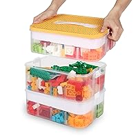 Kids Toy Organizer for Lego Stackable Storage Compartments Bins With Base Plates Lids 3 Tiers Clear Building Bricks Board Game Puzzle Boxes Plastic Craft Sorting Separator Travel Chest Case