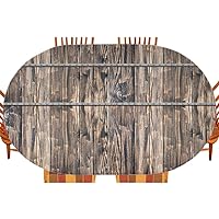 Rustic Oval Tablecloth, Image of Wooden Planks with Screws and Nails Farmhouse Theme Log Cabin Print, for Kitchen Dinning Tabletop Decoration Outdoor Picnic, Fits 42