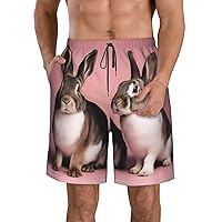 Cute Rabbits Print Men's Beach Shorts Tropical Hawaiian Style,Quick Dry Casual Summer Shorts Adjustable