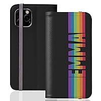 Custom Name LGBTQ Pride Rainbow Personalized Flip Folio Wallet Case, Designed ‎‎for‎ ‎iPhone 15 Plus, 14 Pro Max, 13 Mini, 12 Pro, 11, Galaxy S24 Plus, S23 Ultra, S22 S20 Note