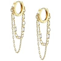 Tassel Chain Small Gold Hoop Dangle Earring For Women Girl Huggie Earring Heart Star CZ 14K Gold Plated Fashion Jewelry Friendship Gift For Teen Girls