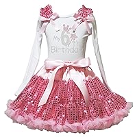 Petitebella Rhinestones My 1st to 6th White L/s Shirt Pink Sequins Petti Skirt 1-8y