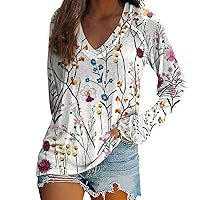 Casual Tops for Women,Ladies Long Sleeve Bohemian T-Shirt V-Neck Tie-Dye Floral Print Casual Top