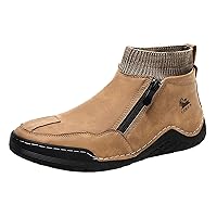 Men's Plain Toe Zip Boot Fashion Bicycle Toe Boot Hiking Boots for Men Casual Boots Mens Water-Resistant Boots (vo5-Brown, 9.5)