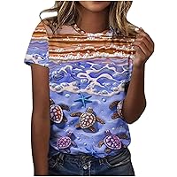Plus Size Tops for Women Summer Casual Short Sleeve Shirts Sea Turtle Printed Crewneck T Shirts Loose Fit Basic Tee Shirt