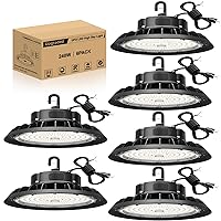 UFO LED High Bay Light 240W 6 Pack, High Bay LED Shop Light 36,000LM 0-10V Dimmable, 5' Cable with US Plug, Hanging Hook, Safe Rope, ETL Listed High Bay for Warehouse Factory Barn Shop