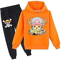 Boys Girls 2 Piece Anime Hooded Outfits,Casual Long Sleeve Pullover Hoodie and Sweapants Set for 2-16 Years