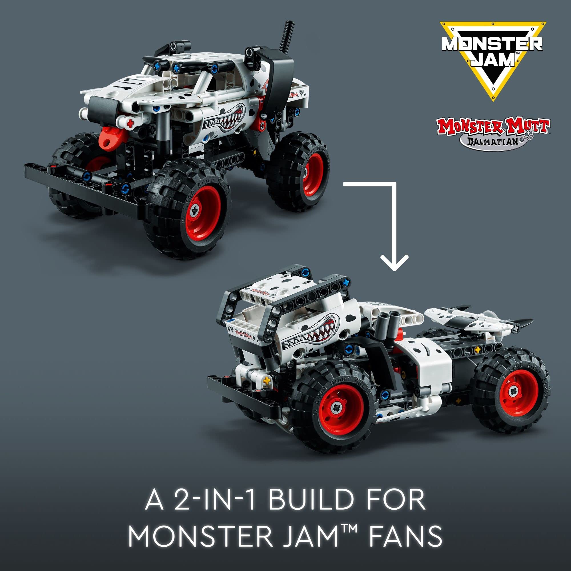 LEGO Technic Monster Jam Monster Mutt Dalmatian 42150, Truck Toy for Kids, Boys and Girls Ages 7 Plus, 2in1 Pull Back Racing Toys, Birthday Gift Idea, Summer DIY Building Toy Ideas for Outdoor Play
