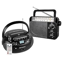 Retekess TR604 AM FM Radio Portable Transistor Analog Radio and Retekess TR630 CD Cassette Player Combo,MP3 Player Stereo Sound Bass Boost, Remote Control, Recorder, USB, Micro SD