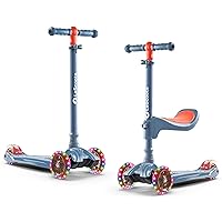LaScoota 2-in-1 Kids Kick Scooter, Adjustable Height Handlebars and Removable Seat, 3 LED Lighted Wheels and Anti-Slip Deck, for Boys & Girls Aged 3-12 and up to 100 Lbs.