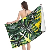 Tropical Banana Palm Leaves Print Bath Towel,and Highly Absorbent for Shower, Quick Dry.Beach Accessories Essentials