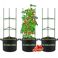 3 Pack Tomato Planter with Cages - 10 Gallon Sturdy Tomato Pots with Support Trellis, Easy of Use Garden Planter Kits for Eggplants Vegetable Fruits Vertical Climbing Plants