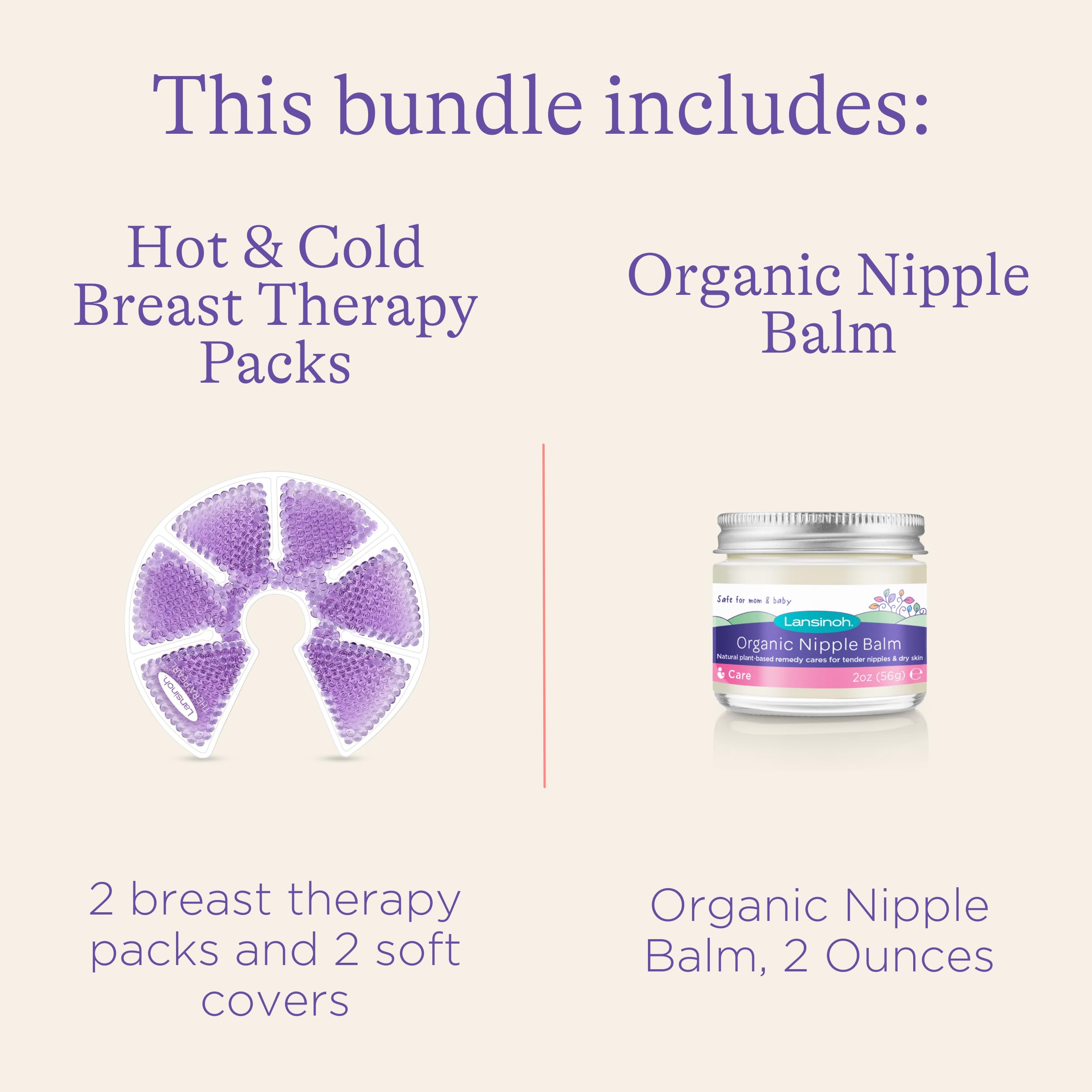 Lansinoh Breast Therapy Packs with Soft Covers, 2 Pack, and Organic Nipple Balm, 2 Ounces, Breastfeeding Essentials for Moms