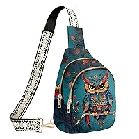 Owl Sling Bag for Women Leather CrossBody Bags Travel Sling Backpack with Adjustable Strap for Running Hiking