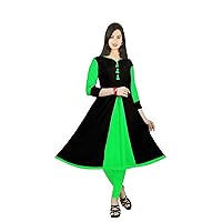 Indian Women's Long Dress Cotton Tunic Indian Wedding Wear Frock Suit Black & Green (8XL)
