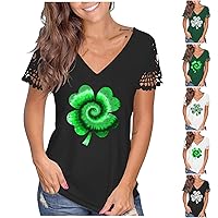Women's Sleeve Under Shirt Trim Short-Sleeve St. Patrick's Day Printed T-Shirt Tunic Top Blouses 2023