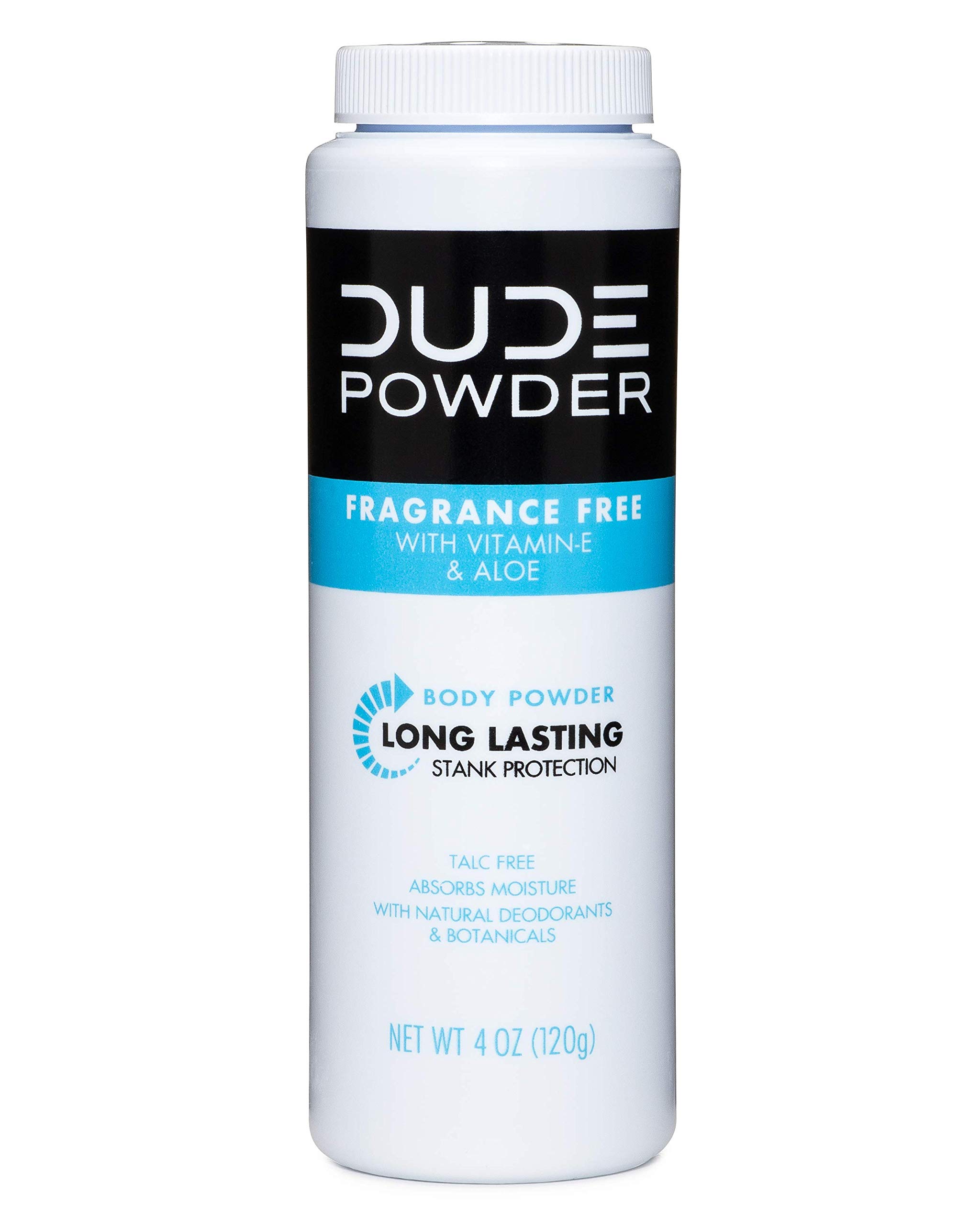 DUDE Body Powder - Fragrance Free 4 Ounce (3 Bottle Pack) Natural Deodorizers With Chamomile & Aloe, Talc Free Formula, Corn-Starch Based Daily Post-Shower Deodorizing Powder for Men