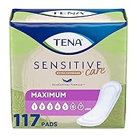 TENA Incontinence Pads, Bladder Control & Postpartum for Women, Maxmimum Absorbency, Long Length, Sensitive Care - 117 Count
