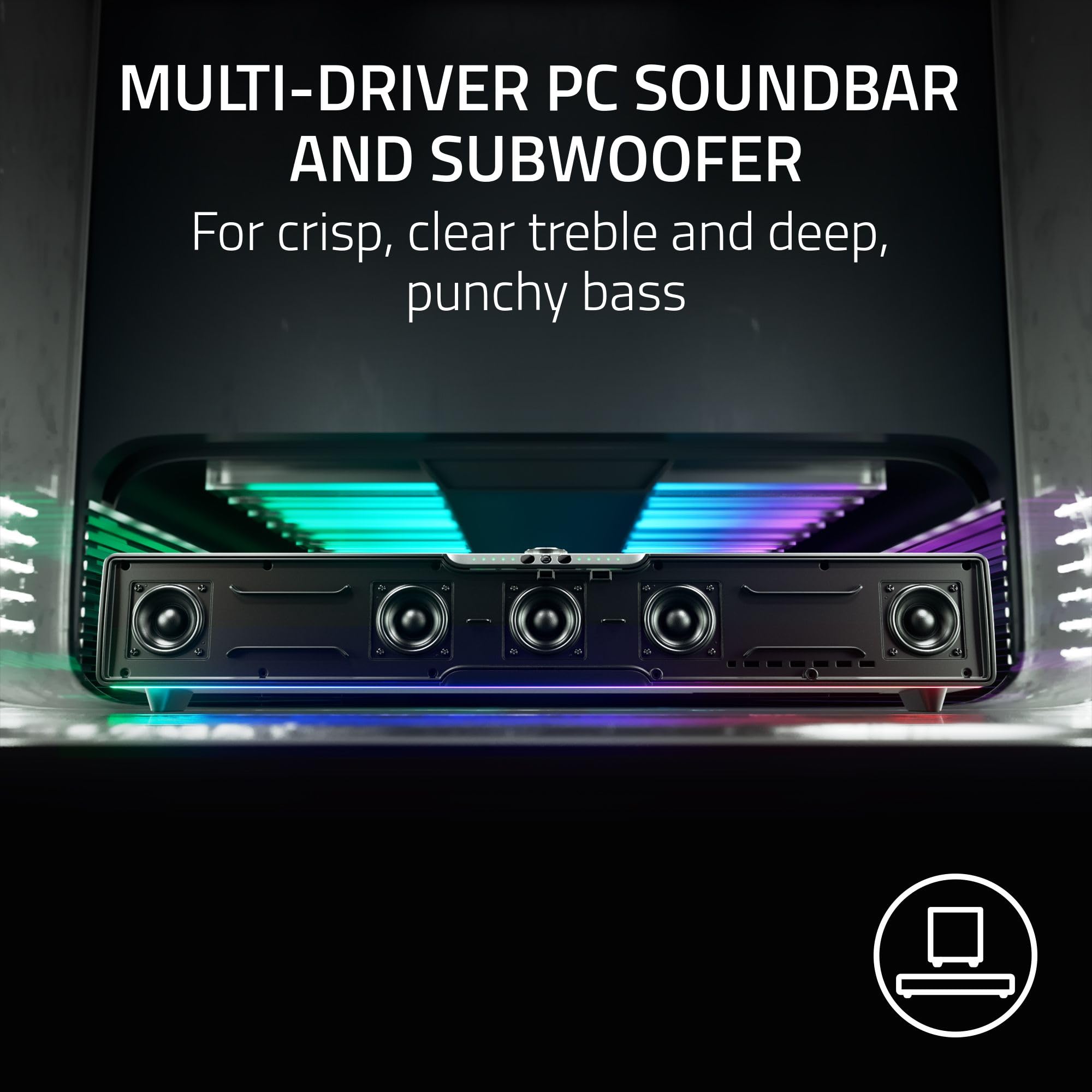 Razer Leviathan V2 Pro: Multi-Driver PC Gaming Soundbar with Subwoofer - Beamforming Surround Sound with AI Head Tracking - Chroma RGB - Bluetooth 5.0 & 3.5mm - for PC, Desktop/Laptop, Mobile, Switch