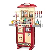 Kids Kitchen Playset for Toddlers Girls, Toy Kitchen Sets Pretend Play Food Toys for Kids Girls Ages 3 4 5 6 7 8, with Light Sound Spray