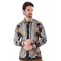 Barabas Men's Rhinestone Floral Baroque Long Sleeve Shirts 3SPR437