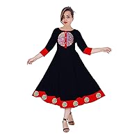 Women Embroidered Dress Casual Long Tunic Ethnic Party Wear Maxi Dress Frock Suit Black Color