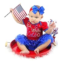 Petitebella Red White Cute Stars Red Bodysuit Blue Sequins Baby Dress Nb-18m