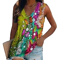 Western Aztec Tank Top for Women V Neck Sleeveless Vintage Summer Vest Shirts Butterfly Graphic Yoga Loose Blouse