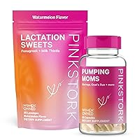 Pink Stork Pumping Essentials Duo - Lactation Supplements to Support Breast Milk Supply and Flow with Goat’s Rue, Fenugreek, Milk Thistle, and Moringa, Breastfeeding Snacks for New Moms, Duo