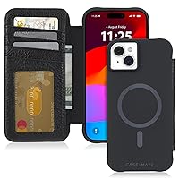 Case-Mate Wallet Folio iPhone 15 Plus Case - Black [12ft Drop Protection] [Compatible with MagSafe] Magnetic Flip Folio Cover Made with Genuine Pebbled Leather, Landscape Stand, Cash and Card Holder