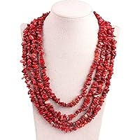 GEM-Inside Red Coral Chips Dyed Fashion Bohemia Necklace for Women Fashion Loose Beads for Jewelry Making Stand String Beaded Necklace 17-20 inches