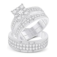 The Diamond Deal 14kt White Gold His Hers Round Diamond Cluster Matching Wedding Set 2-1/5 Cttw