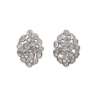 1.00 CTW Natural Diamond Polki Cluster Studs 925 Sterling Silver Platinum Plated Everyday Handmade Slice Diamond Earrings
