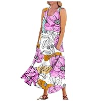 Linen Dresses for Women 2024 Summer Straps Sleeveless Backless Sundress Flowy Swing A Line Midi Dress