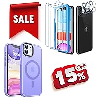 CANSHN Magnetic Designed for iPhone 11 Case Light Purple + 3 Pack Screen Protector for iPhone 11 [6.1 inch] + 3 Pack Tempered Glass Camera Lens Protector with Easy Installation Frame - 6.1 Inch