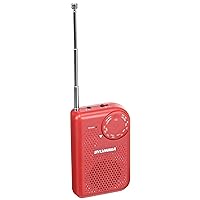 Portable AM/FM Pocket Radio With Built-In Speaker, Red