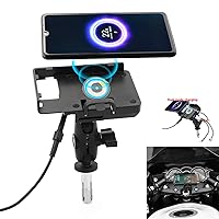 Motorcycle Phone Mount 2 in 1 Wireless/USB Quick Charger Holder 16-18mm Fork Stem Mount Cell Phone Holder Cradle Compatible with GSX-R600/750 06-20 GSX-R1000 03-04/09-20 S1000RR 10-20 CBR300R 14-17