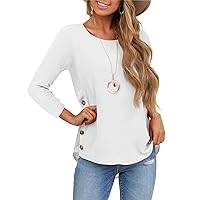 TICTICMIMI Womens Fall Tops 3/4 Sleeve Shirts Casual Crew Neck T Shirts Pullover Tunics Side Buttons