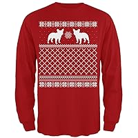 French Bulldog Ugly Christmas Sweater Red Adult Long Sleeve T-Shirt
