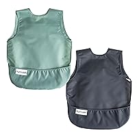 Tiny Twinkle Mess-Proof Apron Toddler Bibs w/Tug-Proof Closure, Baby Food Bibs, 2 Pack