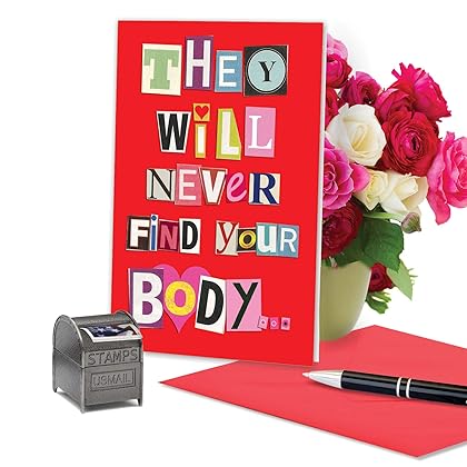NobleWorks - Funny Card for Valentines Day - Naughty Adult Humor, Valentine Love Notecard with Envelope (1 Card) - Never Find Your Body 2151