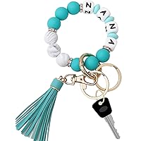 Munchewy Personalized Silicone Bead Keychain Bracelet Wristlet for Women's House Car Keyring Holder Tassel Mother's Day Gifts