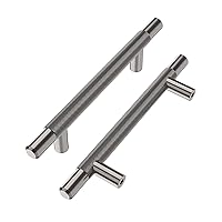 Alzassbg 10 Pack Black Nickel Cabinet Pulls, 3-3/4 Inch(96mm) Hole Centers Cabinet Handles Kitchen Hardware Knurled T Bar European Style Drawer Handle Pull AL3015AS