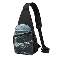 Sling Bag Crossbody for Women Fanny Pack Rough Ocean Chest Bag Daypack for Hiking Travel Waist Bag