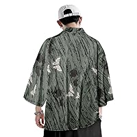 Men's Japanese Style Kimono Jacket Seven Sleeve Open Front Cardigan Coat Lightweight