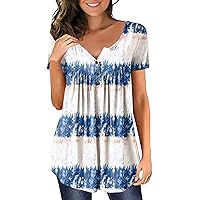 Wirziis Womens Floral Tunic Top Summer Sexy Casual Henley V Neck Tee Shirts Ladies Fashion Short Sleeve Loose T-Shirts