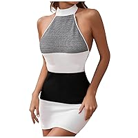 Formal Dresses for Women Evening Party Graduation Halter Neck Sleeveless Off The Shoulder Backless Bodycon Mini Dress