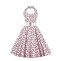 Women's Vintage 1950s Polka Dots Rockabilly Swing Prom Party Cocktail Dress with Belt